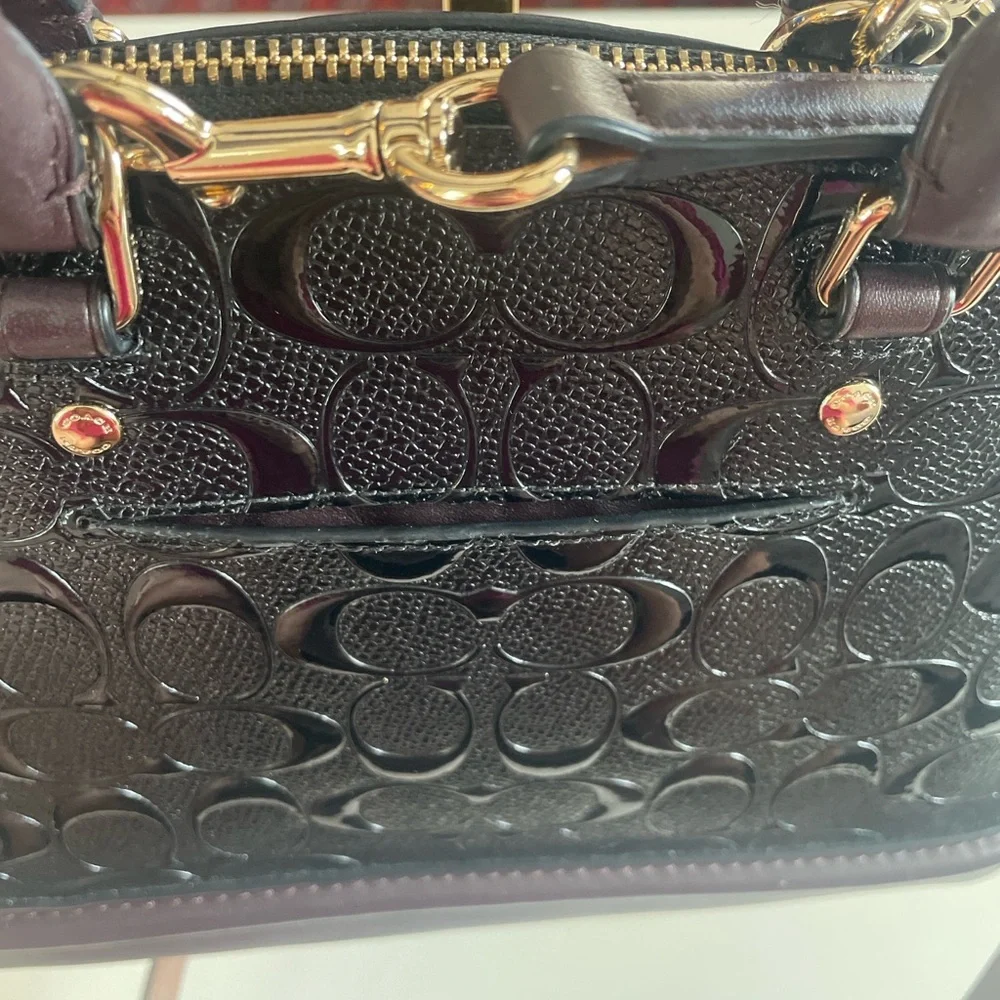 Coach Mini Sierra Satchel Black Patent Burgundy Leather Gold Hardware - Picture 6 of 12